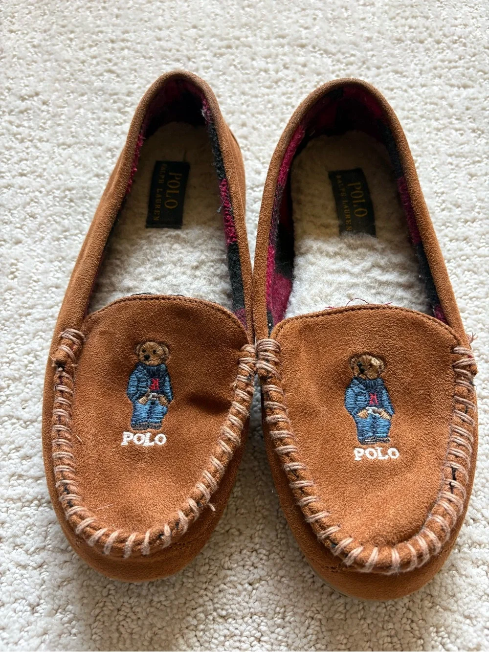 Polo Ralph Lauren Dezi V Bear Suede Moccasin Slippers Men's Size 7